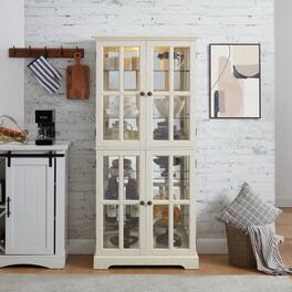 LUCKY ONE - Freestanding Curio Display Cabinet with Glass Doors Adjustable Shelves E26 Bulb Included for Collectibles - White