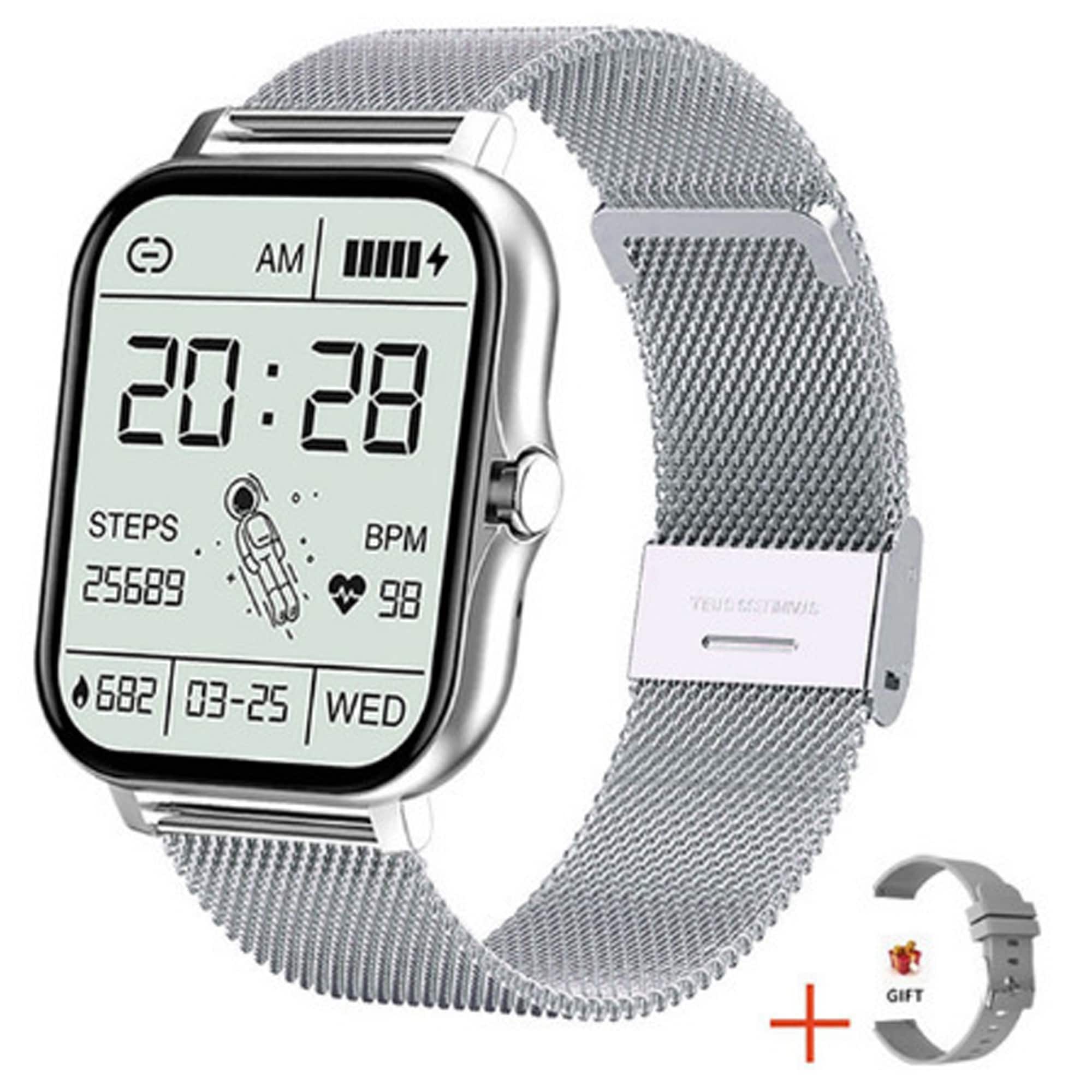 YONWAY - Square Display Smart Watch, Water-Resistant Smart Watch, Call Function, Weather Forecast for Outdoor Sports Activities - Silver Steel - (2024)