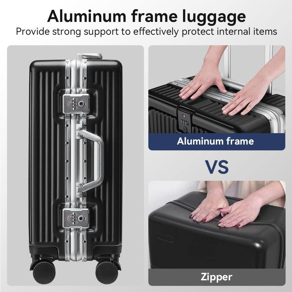 Aluminum frame luggage  
Provide strong support to effectively protect internal items  

Aluminum frame VS Zipper