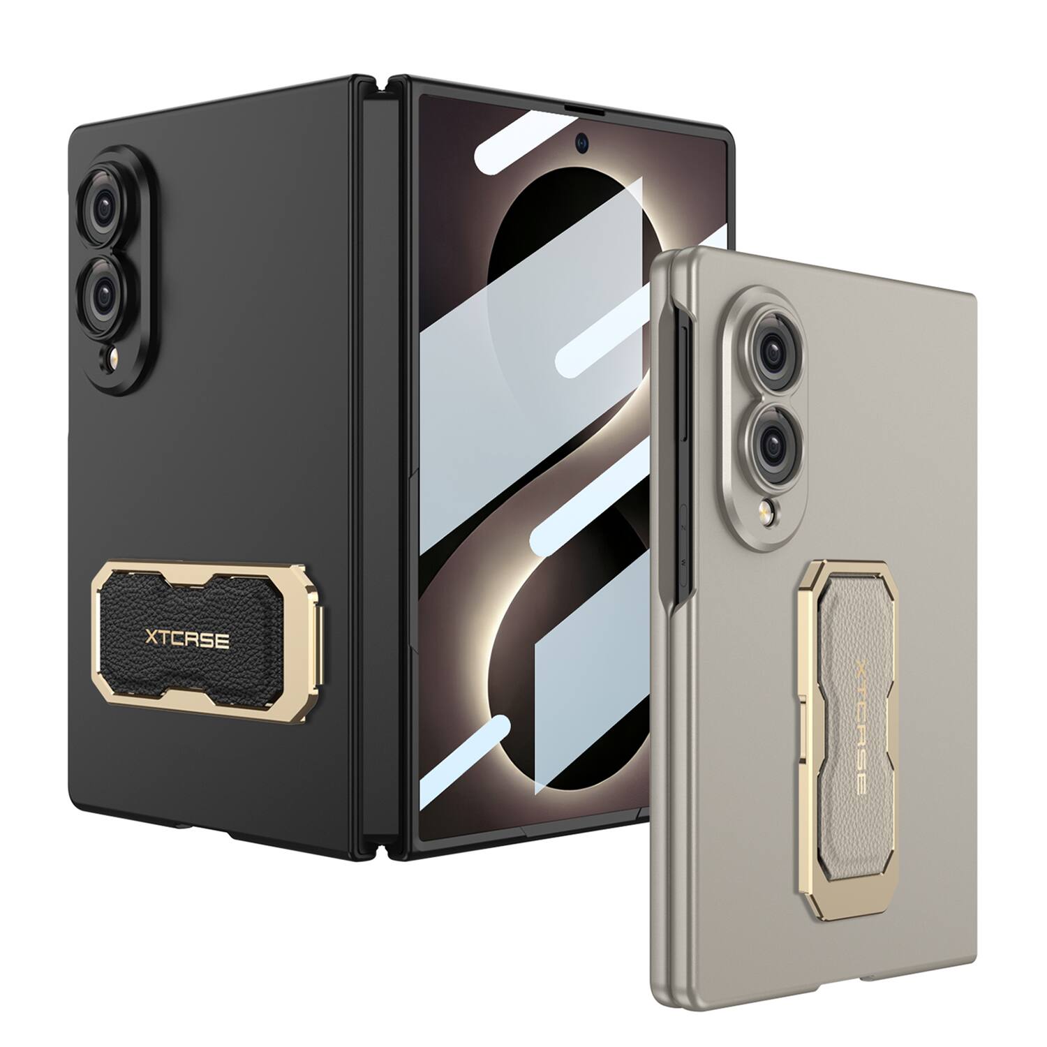 Alt View 4. Dteck - for Samsung Galaxy Z Fold8 Rugged Case with Built-in Screen Protector,Slim Magnetic Foldable Wristband Cover+Kickstand - Black.