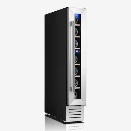 Front. Yeego - Yeego 7-Bottle Wine Cooler – 40-65°F, Freestanding/Built-In, Glass Door - Stainless Steel.