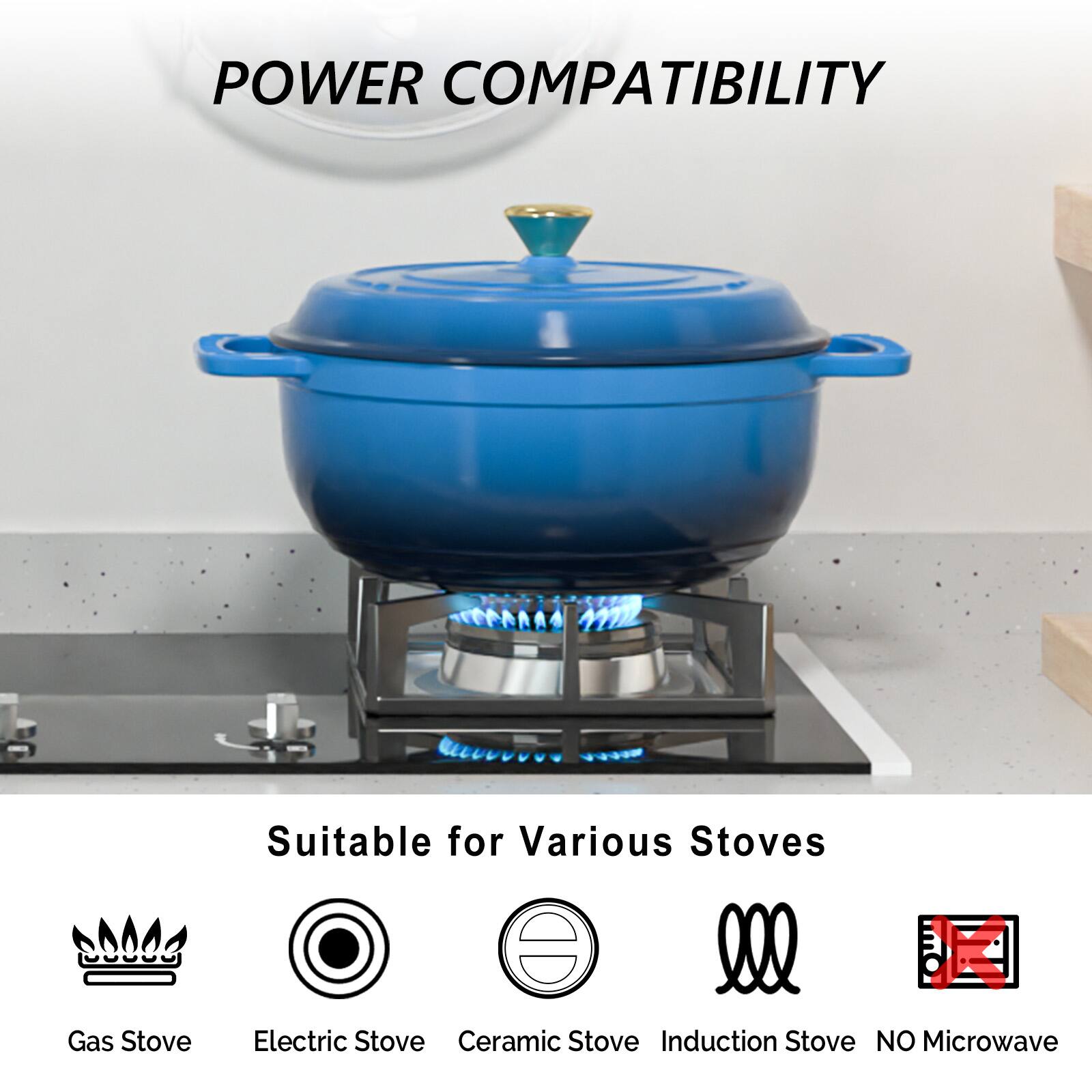 POWER COMPATIBILITY

Suitable for Various Stoves

- Gas Stove
- Electric Stove
- Ceramic Stove
- Induction Stove
- NO Microwave