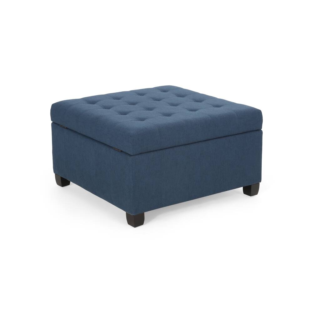 Alt View 1. PDTEND - Modern Navy Blue Upholstered Tufted Fabric Storage Ottoman - Navy Blue.