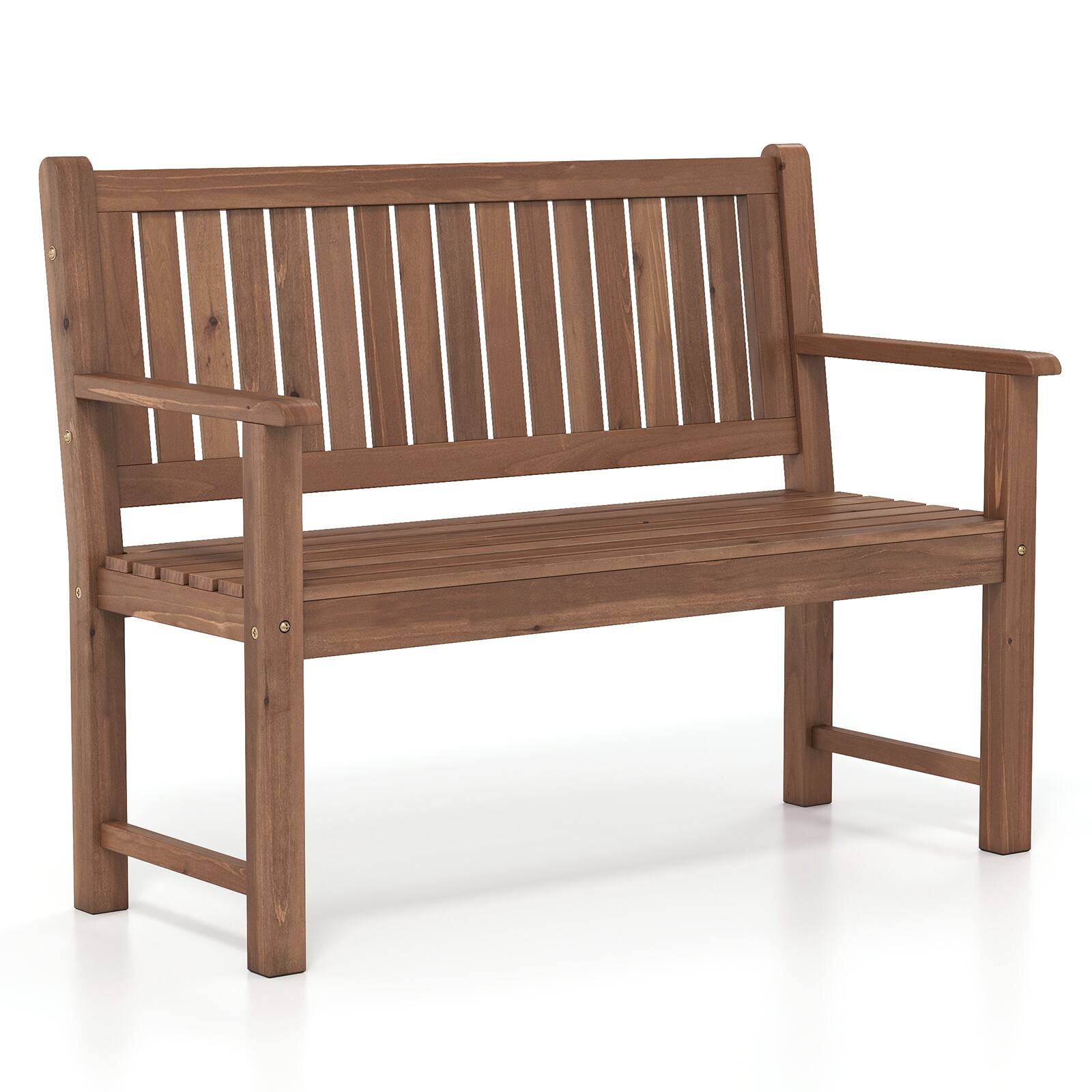 Alt View 1. Costway - Costway 2-Seater Outdoor Wooden Bench, Garden Loveseat Bench with Backrest, Armrests - Brown.