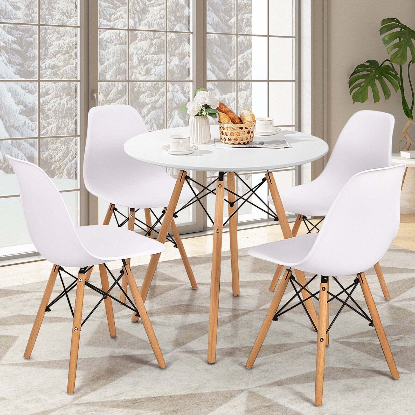 Alt View 7. Ecooso - Round Dining Table with Solid Beech Wood Legs, Modern Dining Desk for Dining Room or Kitchen - White.