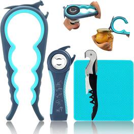 PARKER SLATER - 6-in-1 Jar & Bottle Opener Set, Multi-Function, for Seniors & Arthritis - Color: Blue and Grey