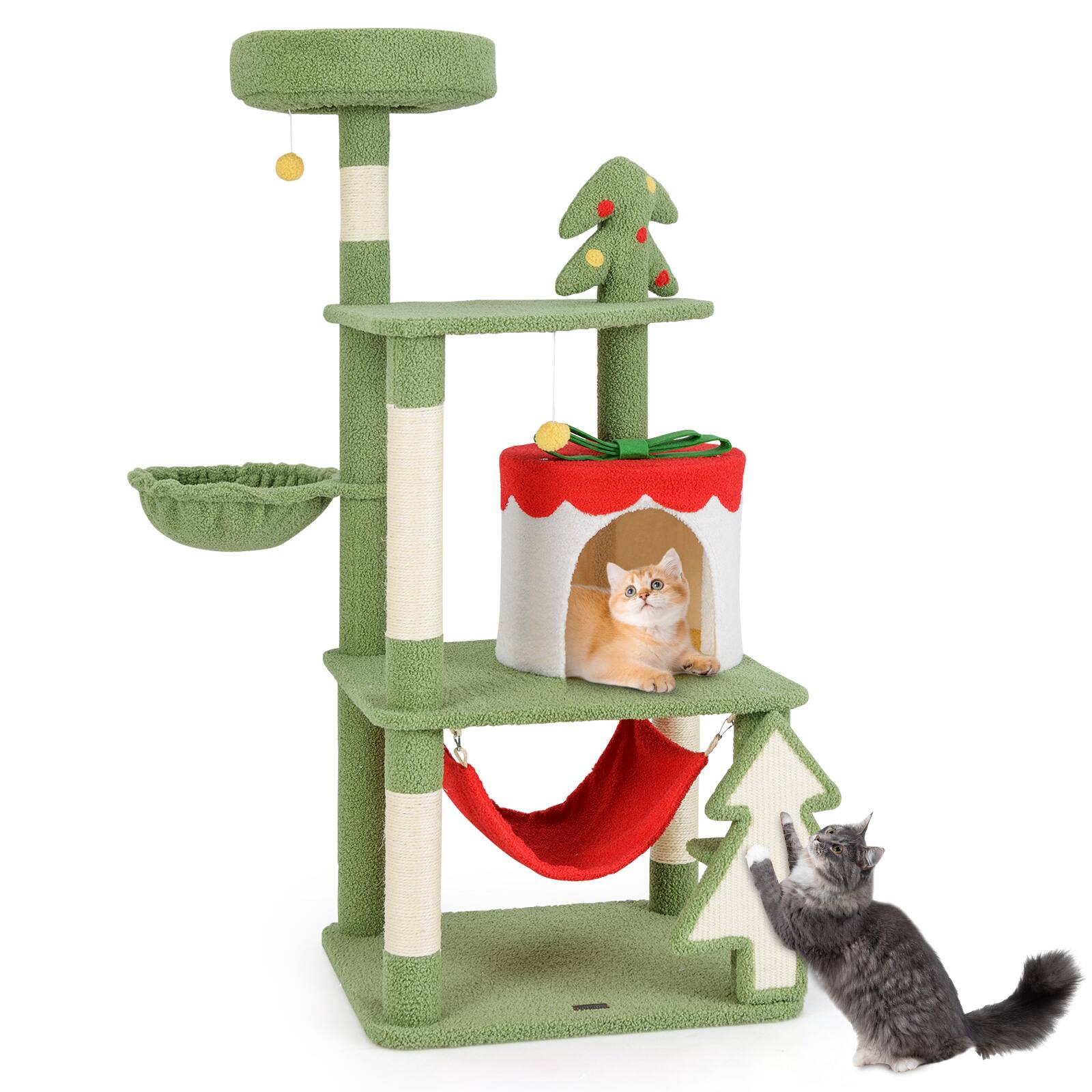 Alt View 9. Costway - Costway 52" Tall Christmas Cat Tower w/ Sisal Scratching Posts & Xmas Tree Pet Indoor Furniture Holiday Decoration - Green,Red,Yellow,White.