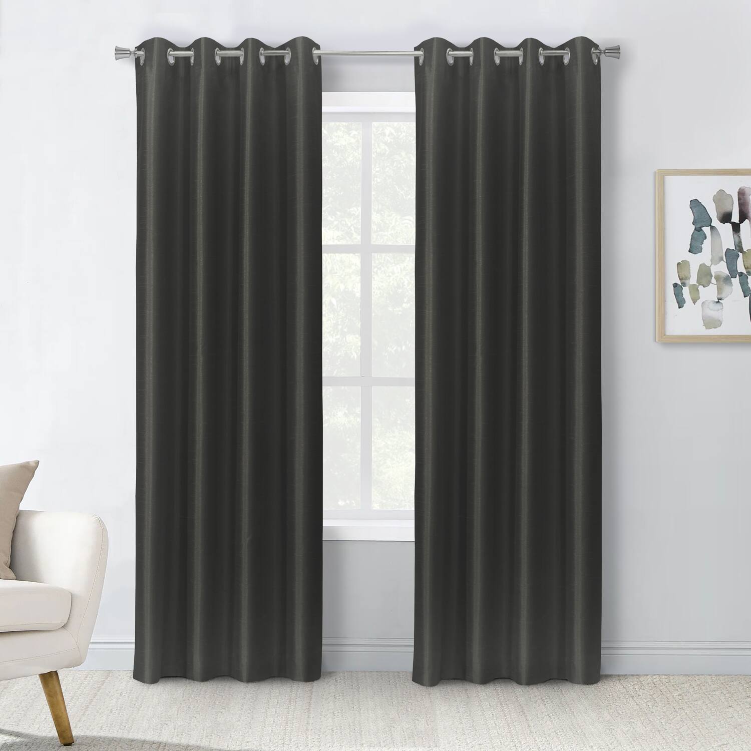 Angle. Commonwealth Home Fashions - Thermaplus 100% Polyester Glacier Balance Temperature Solid Faux Silk Blackout Grommet Curtain Panel 52" x 84" Black - Black.