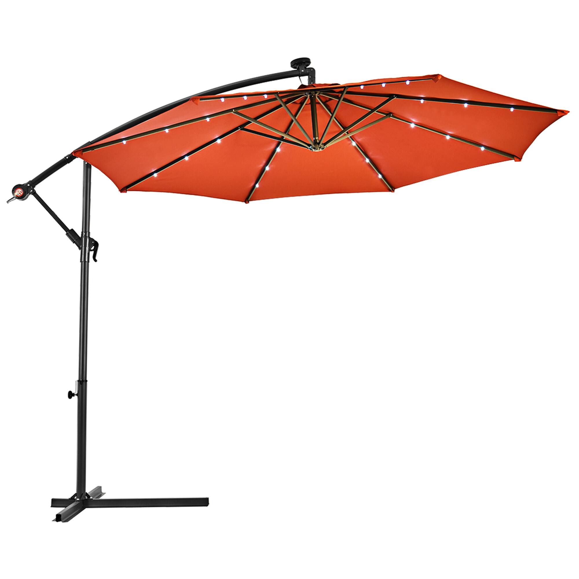 Alt View 1. Gymax - Gymax 10Ft Patio Solar LED Outdoor Offset Hanging Umbrella w/ 24 Lights Orange - Orange.