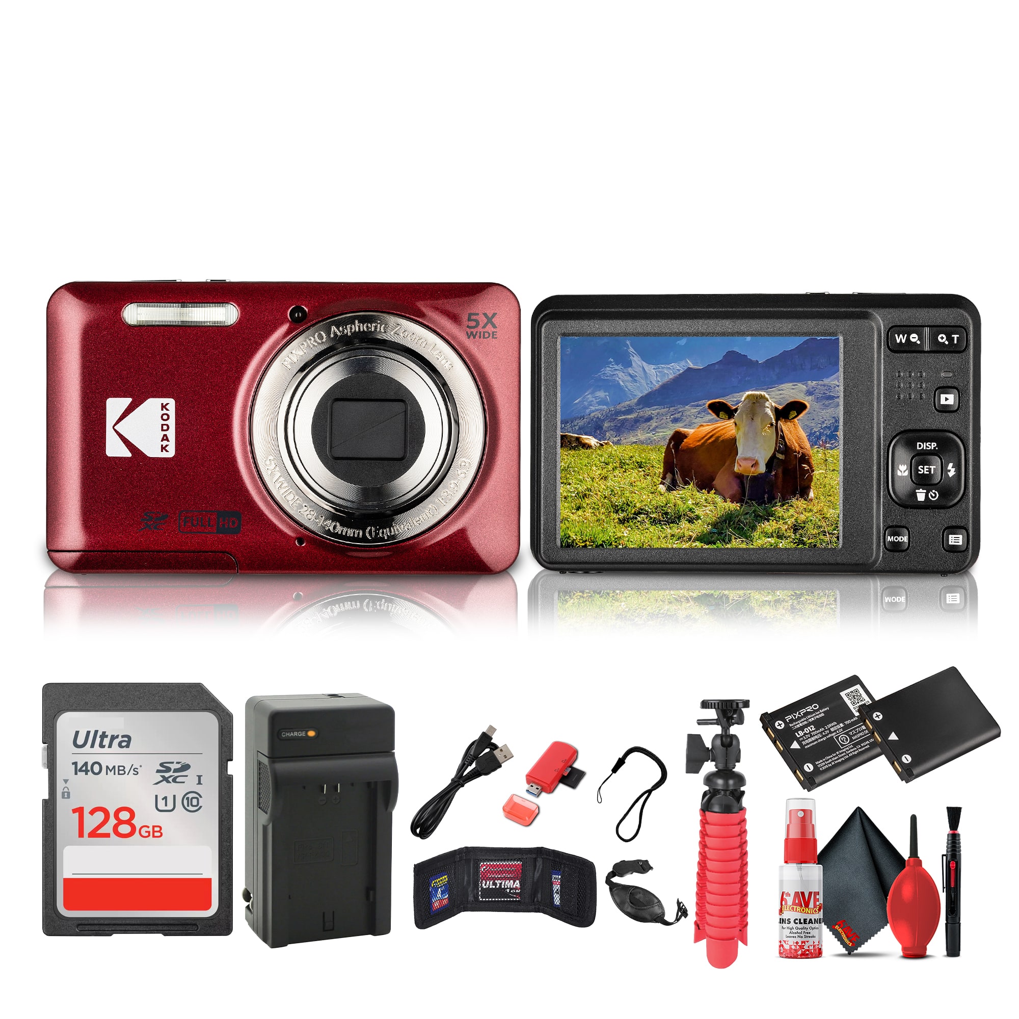 Kodak - Pixpro FZ55 Digital Camera in Red (FZ55RD) Bundle with Accessories