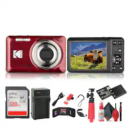 Kodak - Pixpro FZ55 Digital Camera in Red (FZ55RD) Bundle with Accessories