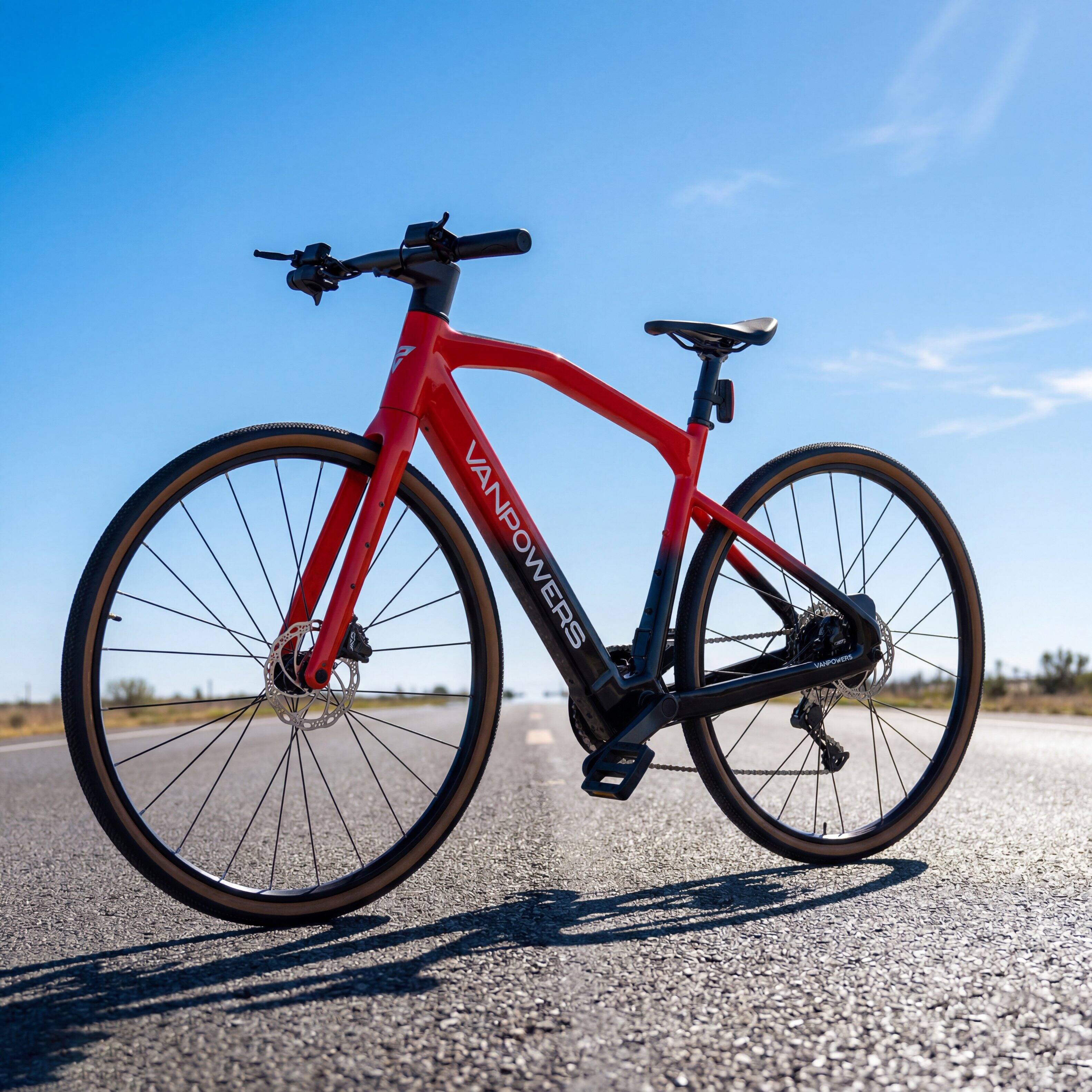 Back. Vanpowers - UrbanCross Pro Lightweight  350W Hub-Motor Gravel E-Bike-L Size - Lava Red and Coke Black.