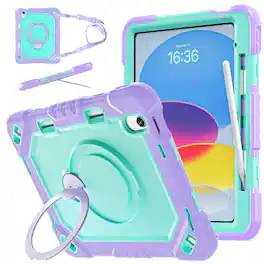 Dteck - Heavy Duty Case for Apple iPad (A16) 11" 2025 with Kickstand and Strap, Rugged Protective Cover Built-in Pencil Holder - F