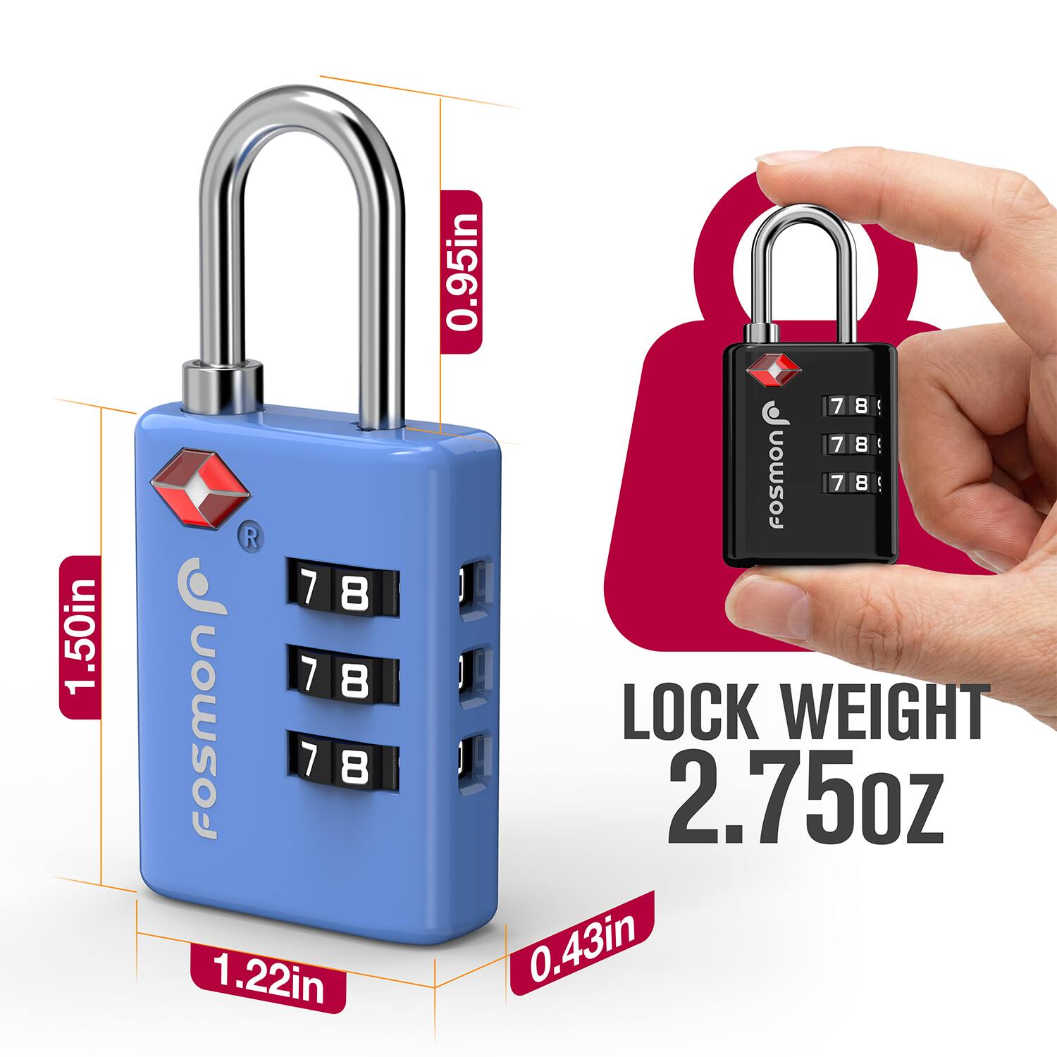 1.50in 1 R 7 8 7 8 fosmon 7 8 1.22in 0.95in 7 8 ! fosmon 7 7 8 8 ! 5 LOCK WEIGHT 2.75oz 0.43in