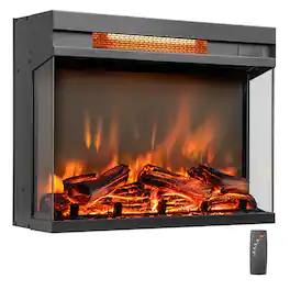 Costway - 23" 3-Sided Electric Fireplace Insert Heater 1500W with Thermostat & Remote Control - Black