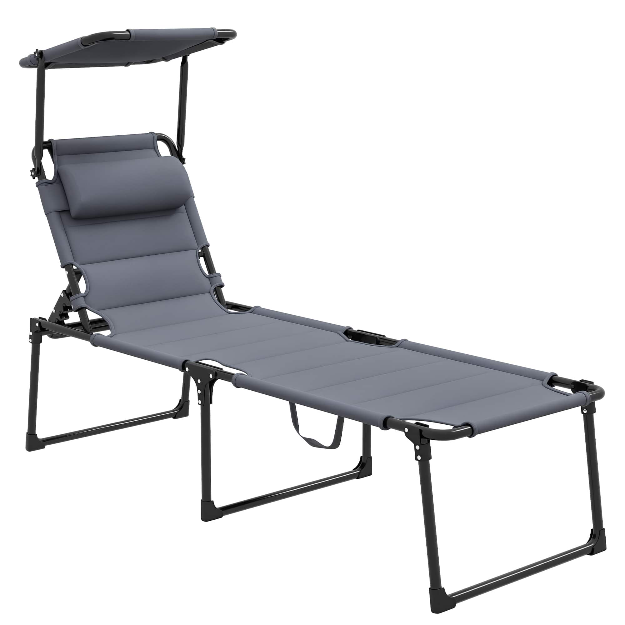 Outsunny - Lounge Chair, 4 Position Adjustable Backrest, Folding - Gray