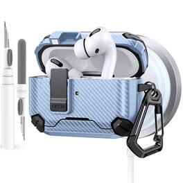 Dteck - Case for Airpods Pro 3rd Gen (2025) with Magnetic Lock,Compatible with Mag Safe,Carbon Fiber Texture Cover + Carabiner - Skyblue