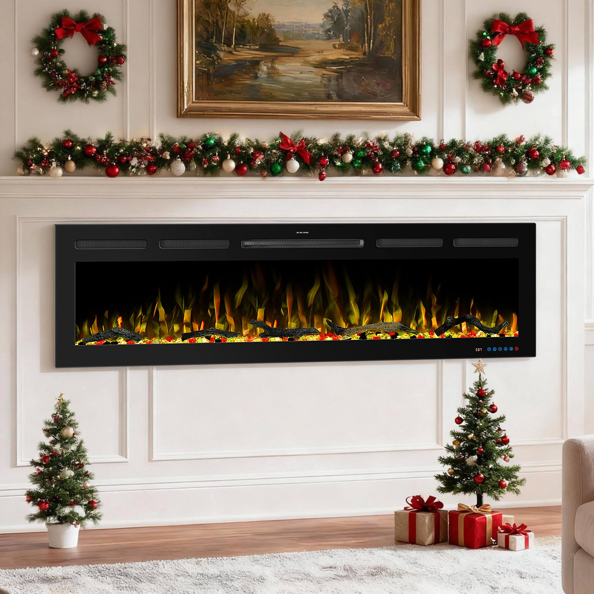 Left. Ihomeadore - 60" Smart Recessed Wall-Mounted Electric Fireplace Insert with APP & Remote, Multi-Color Flame & Speed - Black.