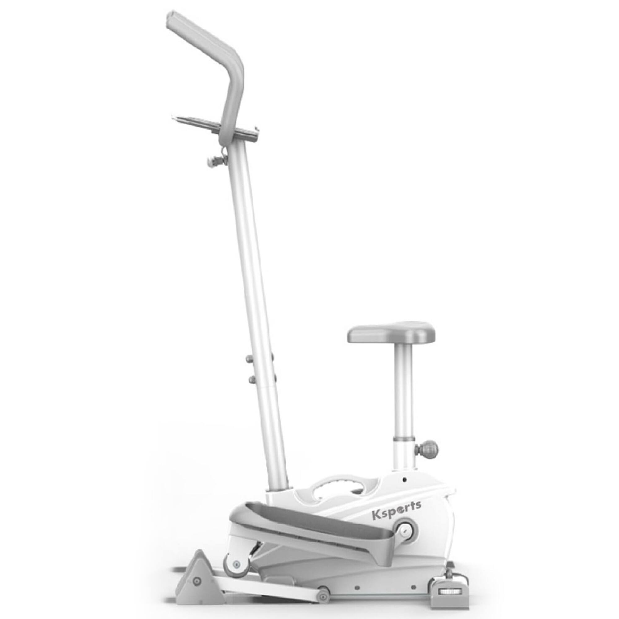 Ksports - Mini Elliptical Machine with Seat, 3-Level Incline, & LED Display - White