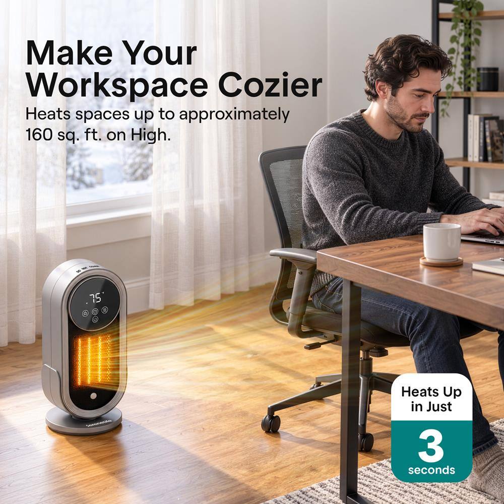 Make Your Workspace Cozier  
Heats spaces up to approximately 160 sq. ft. on High.  

75  
Heats Up in Just 3 seconds