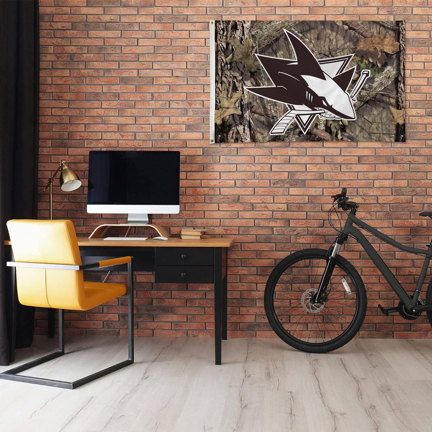 Alt View 2. Rico Industries - San Jose Sharks Bold Mossy Oak Camo Design 3x5 Indoor/Outdoor Banner Flag - Multi.