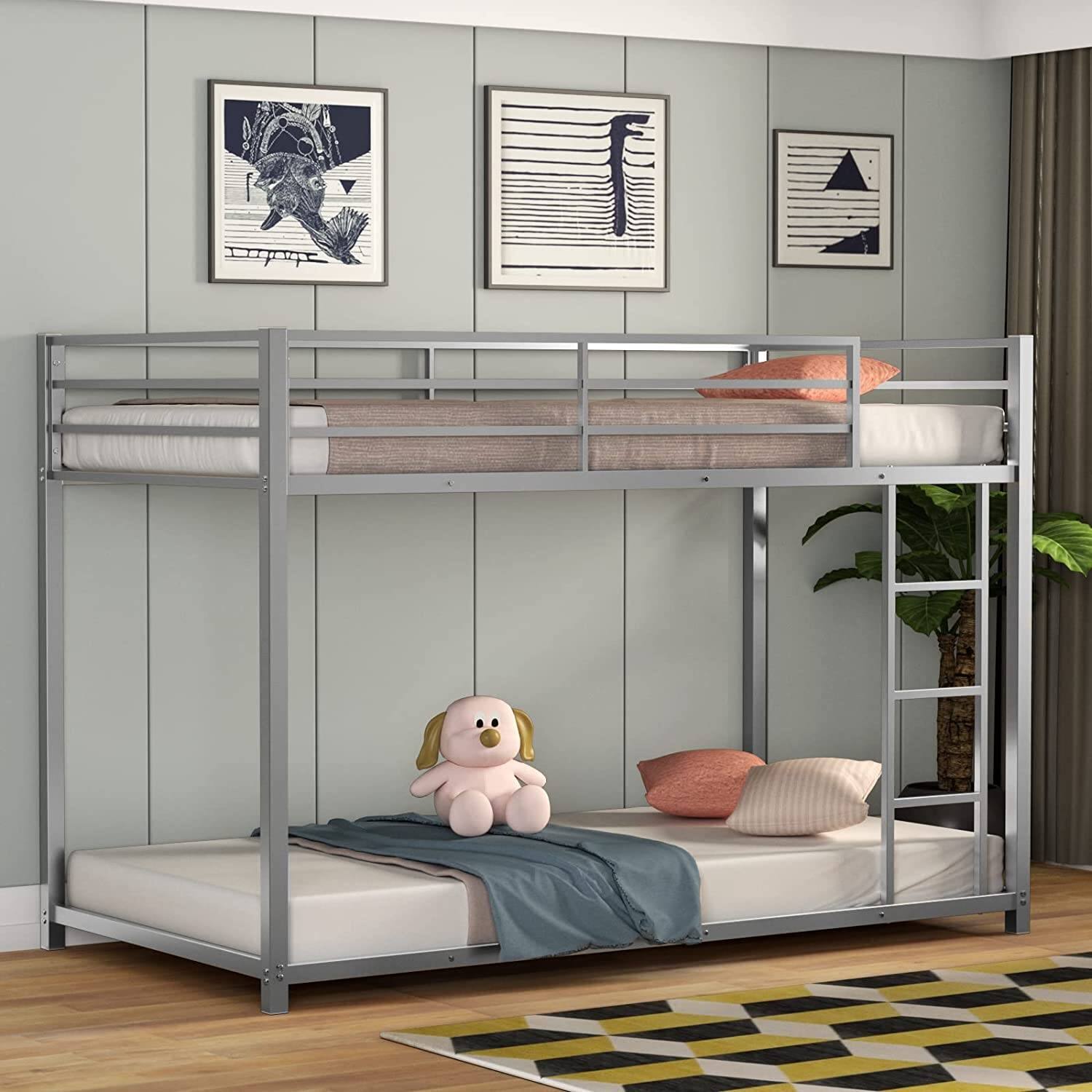 Back. Hivvago - Hivvago Twin over Twin Low Profile Modern Bunk Bed - Silver.