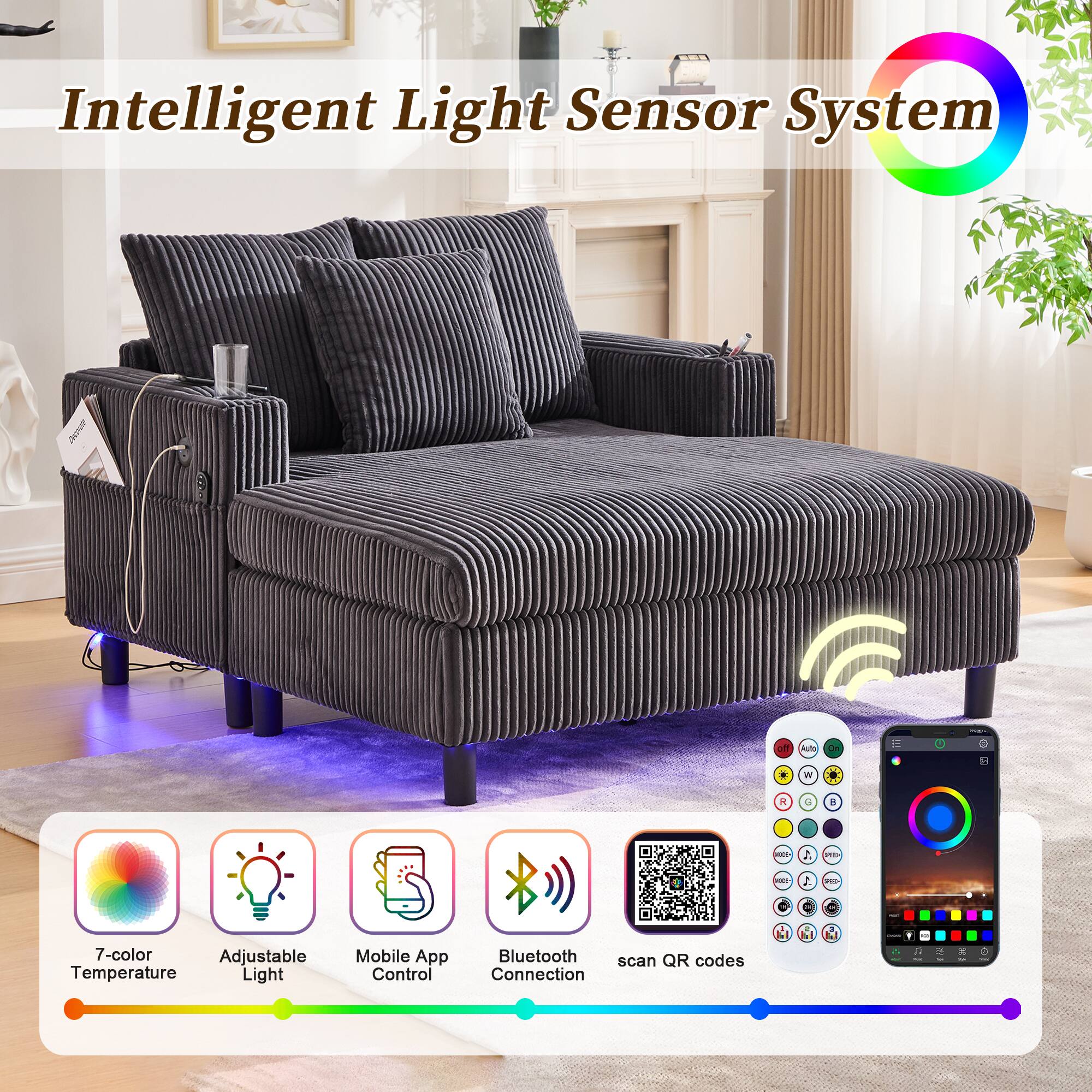 Intelligent Light Sensor System

- 7-color Adjustable Temperature Light
- Mobile App Control
- Bluetooth Connection
- Scan QR codes