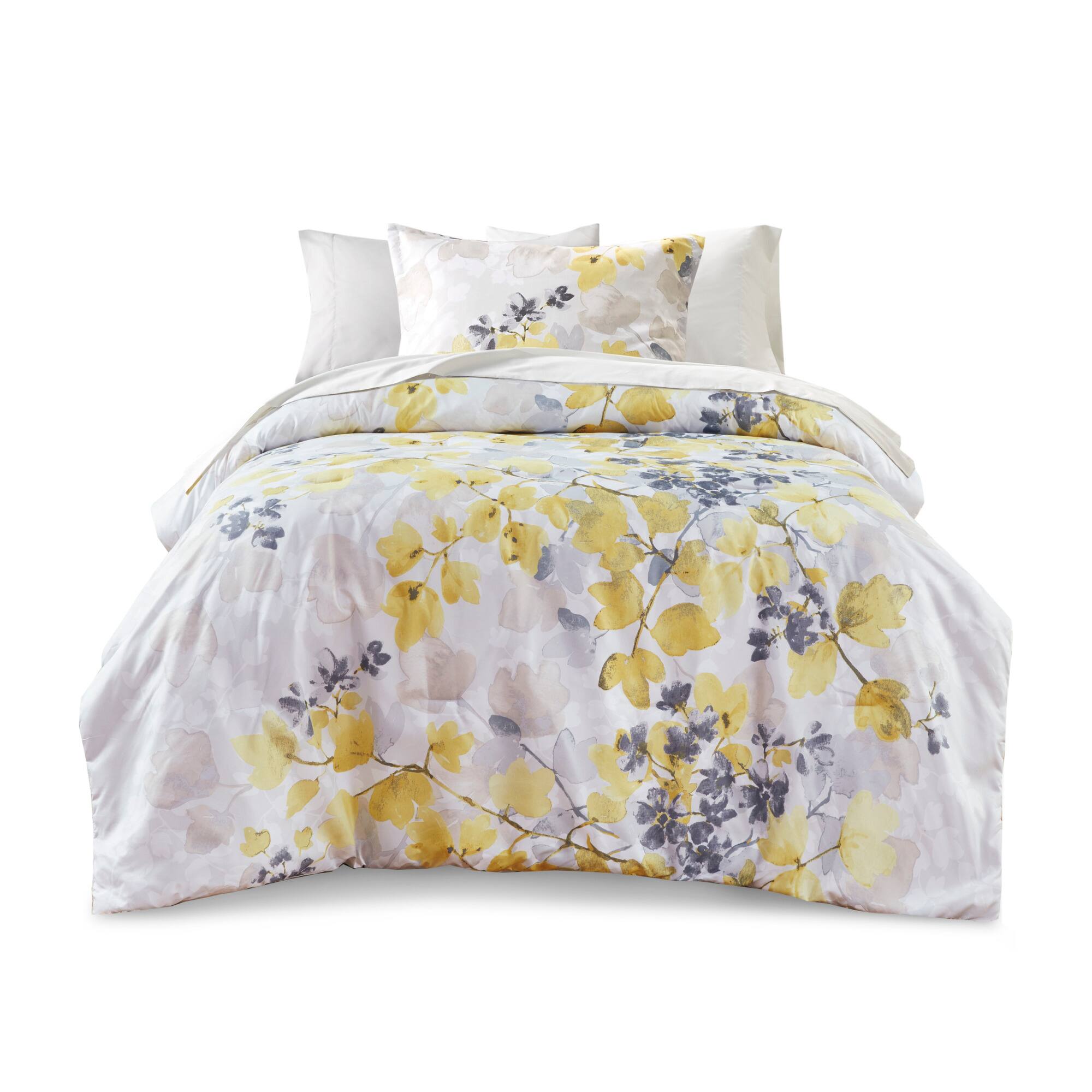 Back. TinyHomie - Comforter Set with Bed Sheets Yellow Twin - Yellow.