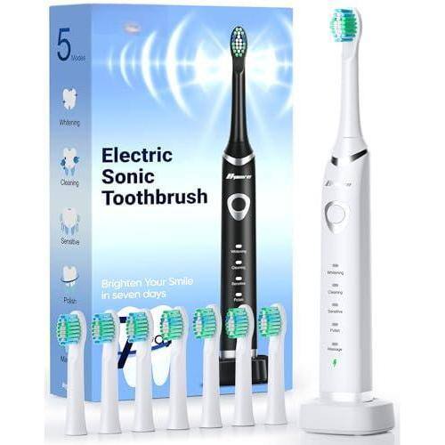 Cozy Serene - Electric Toothbrush For Adults Travel Sonic With 8 Replacement Heads Ultra Clean Rechargeable - White-1 Count (Pack of 1)