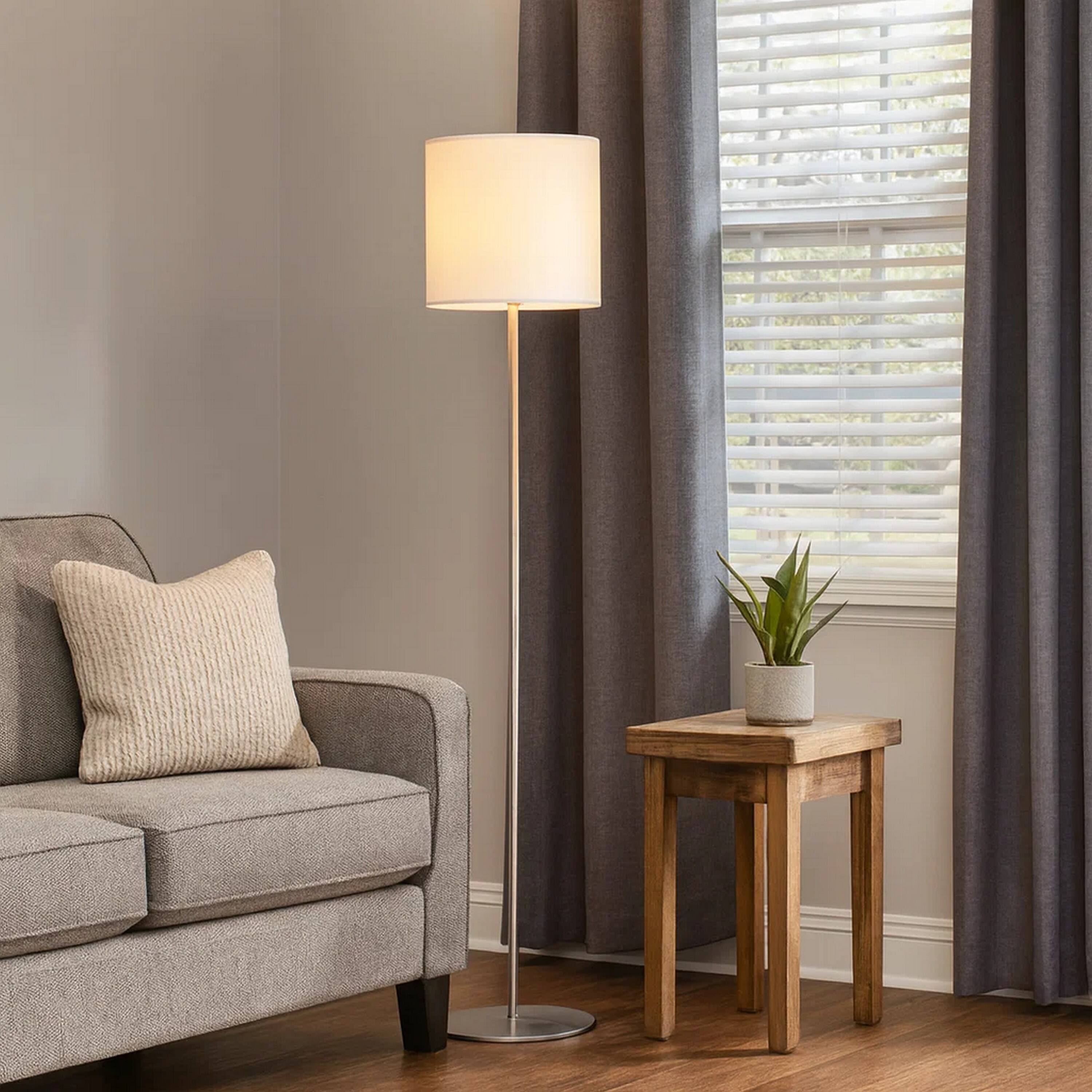 Alt View 3. Manhattan Lane - Plue 63 Inch Floor Lamp, Chrome Pole Round Base, Drum Shade.