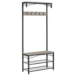Songmics Home - 3-in-1 Hall Tree Coat Rack with Storage Shelves Industrial Style Greige - Brown