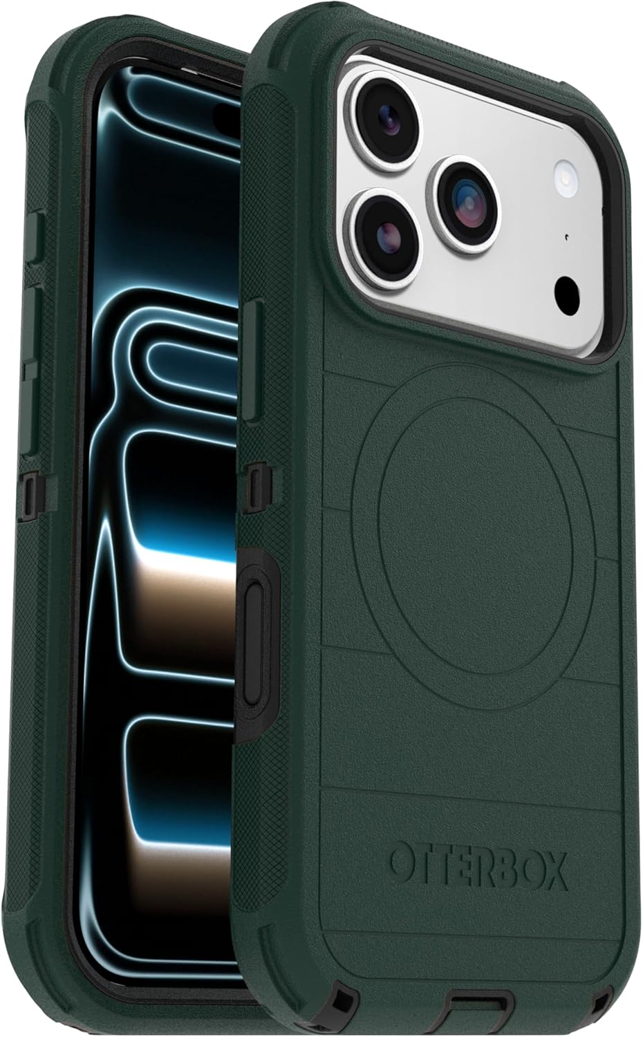 Left. OtterBox - OtterBox iPhone 17 Pro (Only) Bundle: Defender Series Case & Screen Protector - Case Only - Rugged - Snaps on MagSafe - Roasted Cashew Mist (Green & Black).