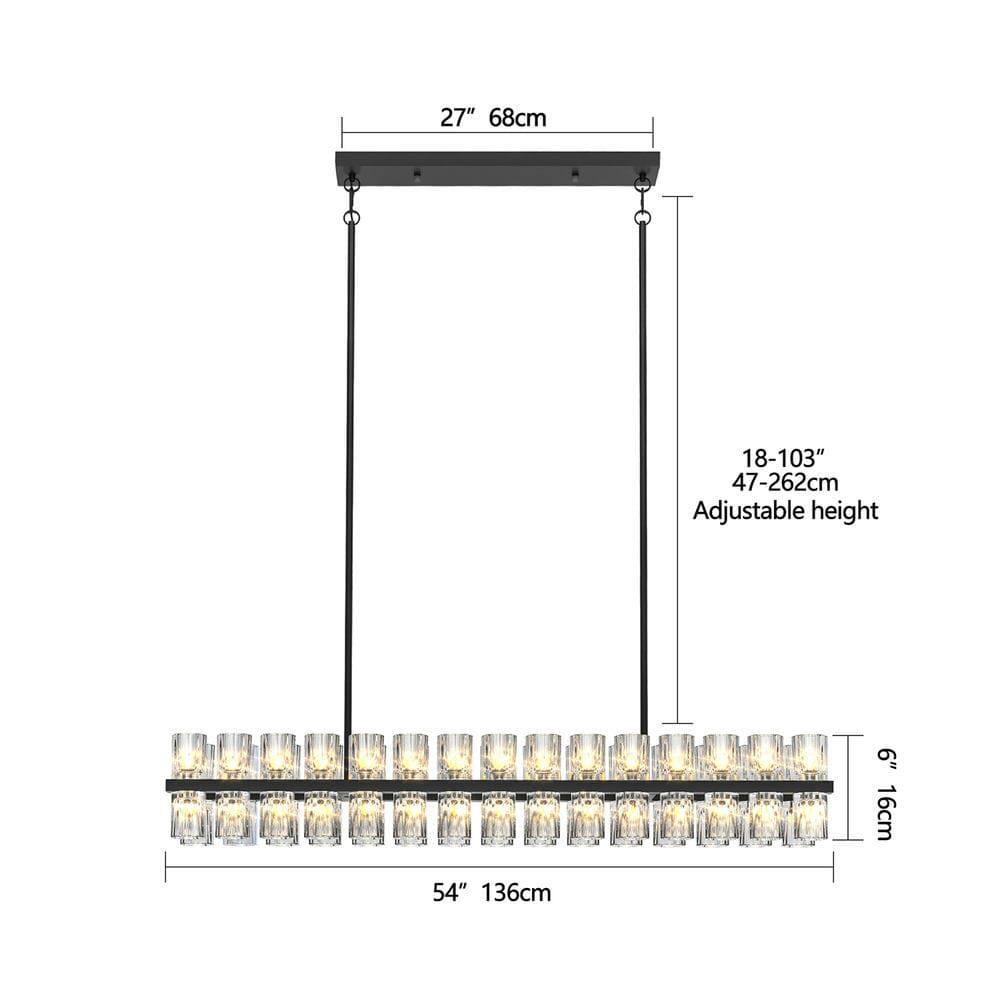 27" 68cm  
54" 136cm  
Adjustable height: 18-103" 47-262cm  
6" 16cm