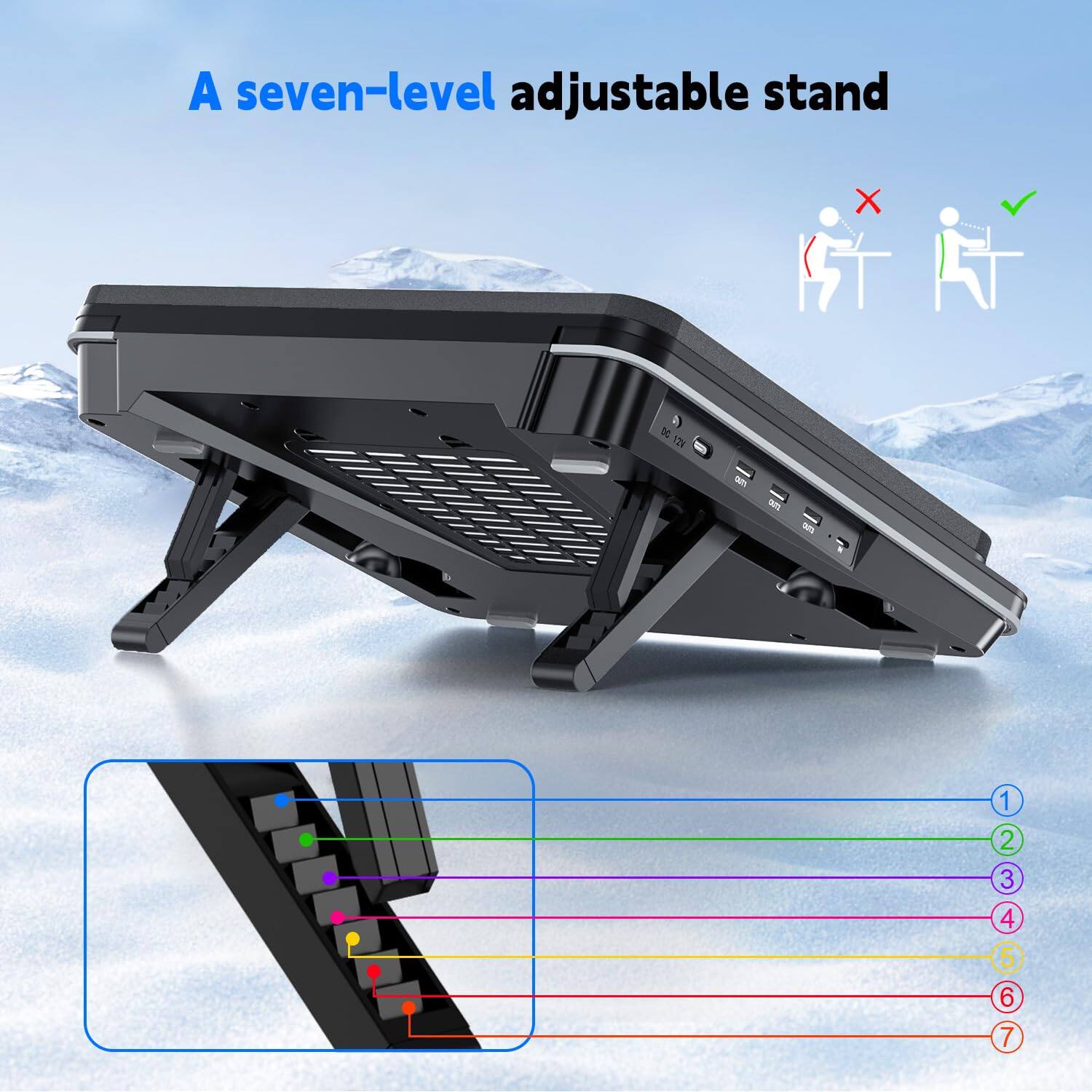 A seven-level adjustable stand