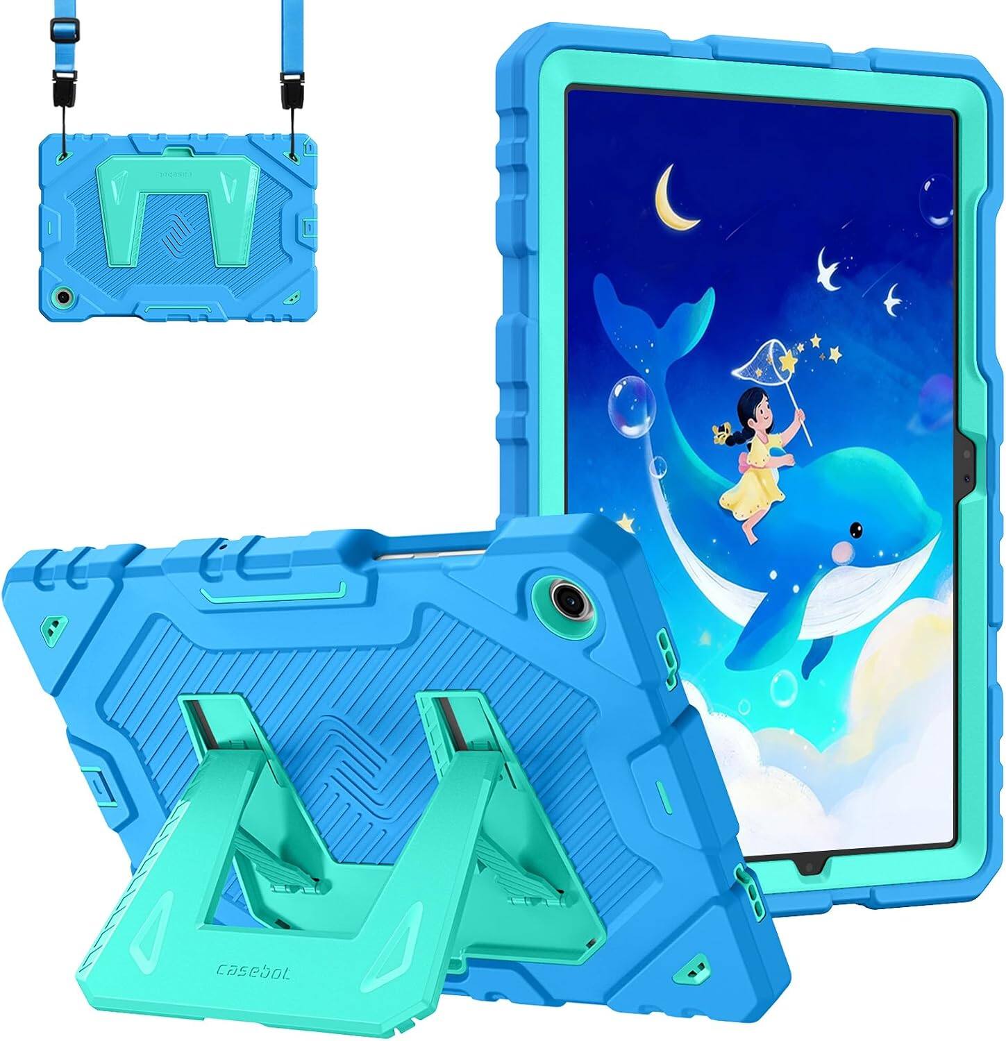 Front. Fintie - Kid-Friendly Case for Samsung Galaxy Tab A11+/ Tab A9+ 11 Inch, Rugged Shockproof Cover, With Kickstand & Shoulder Strap - Blue.