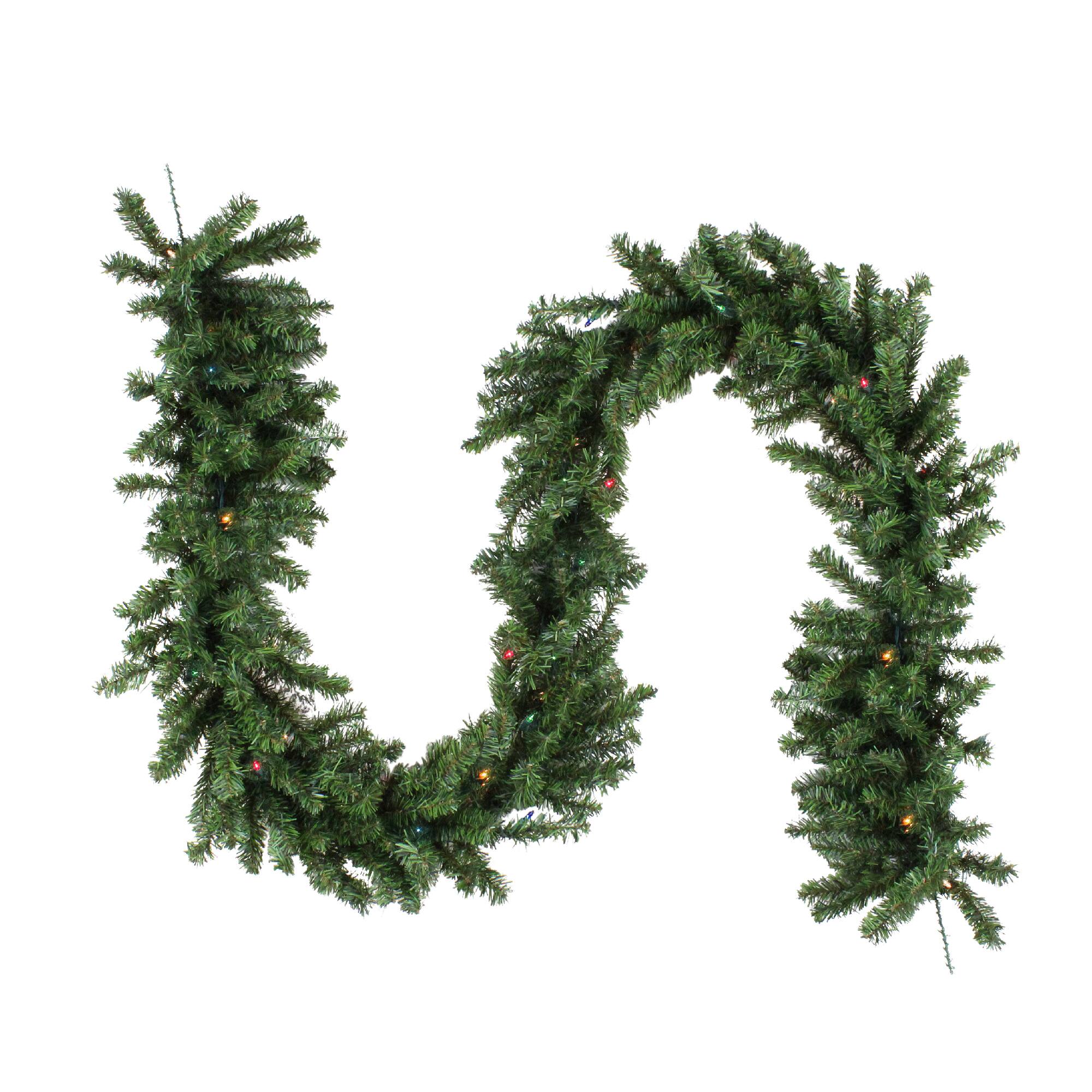 Front. Northlight - Pre-Lit Canadian Pine Artificial Christmas Garland - 9' x 14" - Multi Lights - Green.