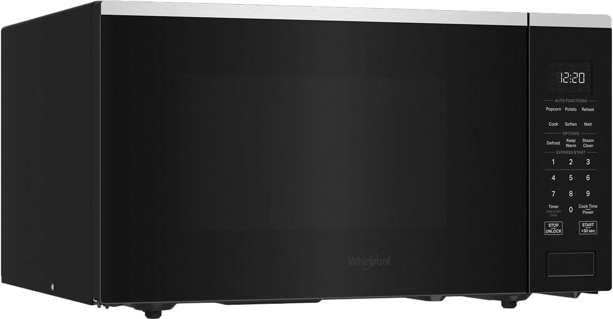 12:20 AUTO FUNCTIONS  
Popcorn Potato Reheat Cook Soften Melt  
OPTIONS  
Defrost Warm Clean  
EXPRESS START  
1 2 3 4 5 6 7 8 9  
Timer Set 0  
Cook Time Power  
STOP UNLOCK START  
30 sec  
Whirlpool