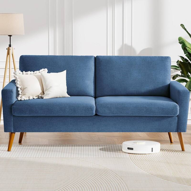 Alt View 1. Vipbear - Vipbear 68" Sofa Linen Couch Comfy Loveseat with Spring Cushion Solid Wood Blue,Tool-Free Assembly - Blue.