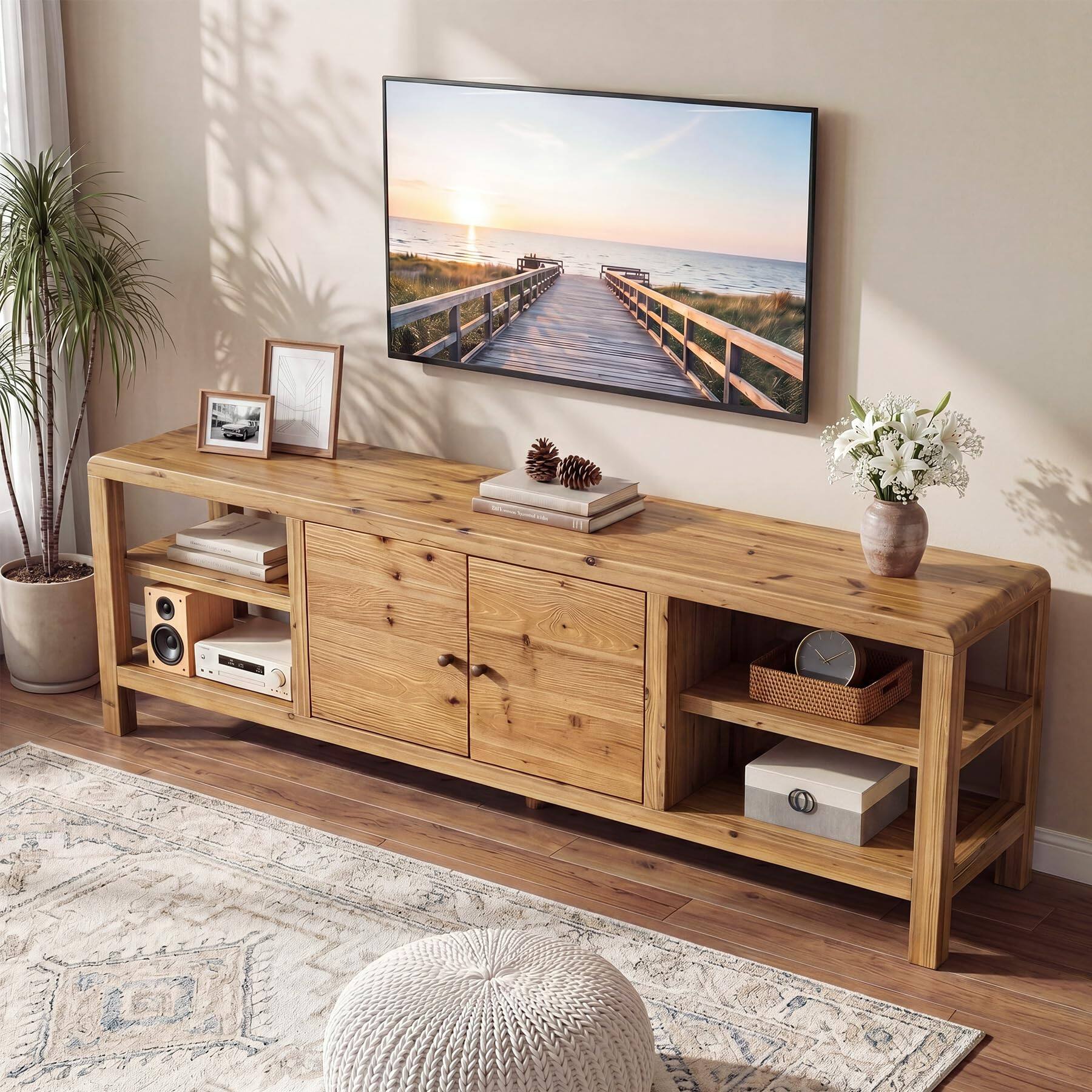Alt View 1. Tribesigns - 70.9-Inch Solid Wood TV Stand for TVs Up to 80 Inches - Brown.