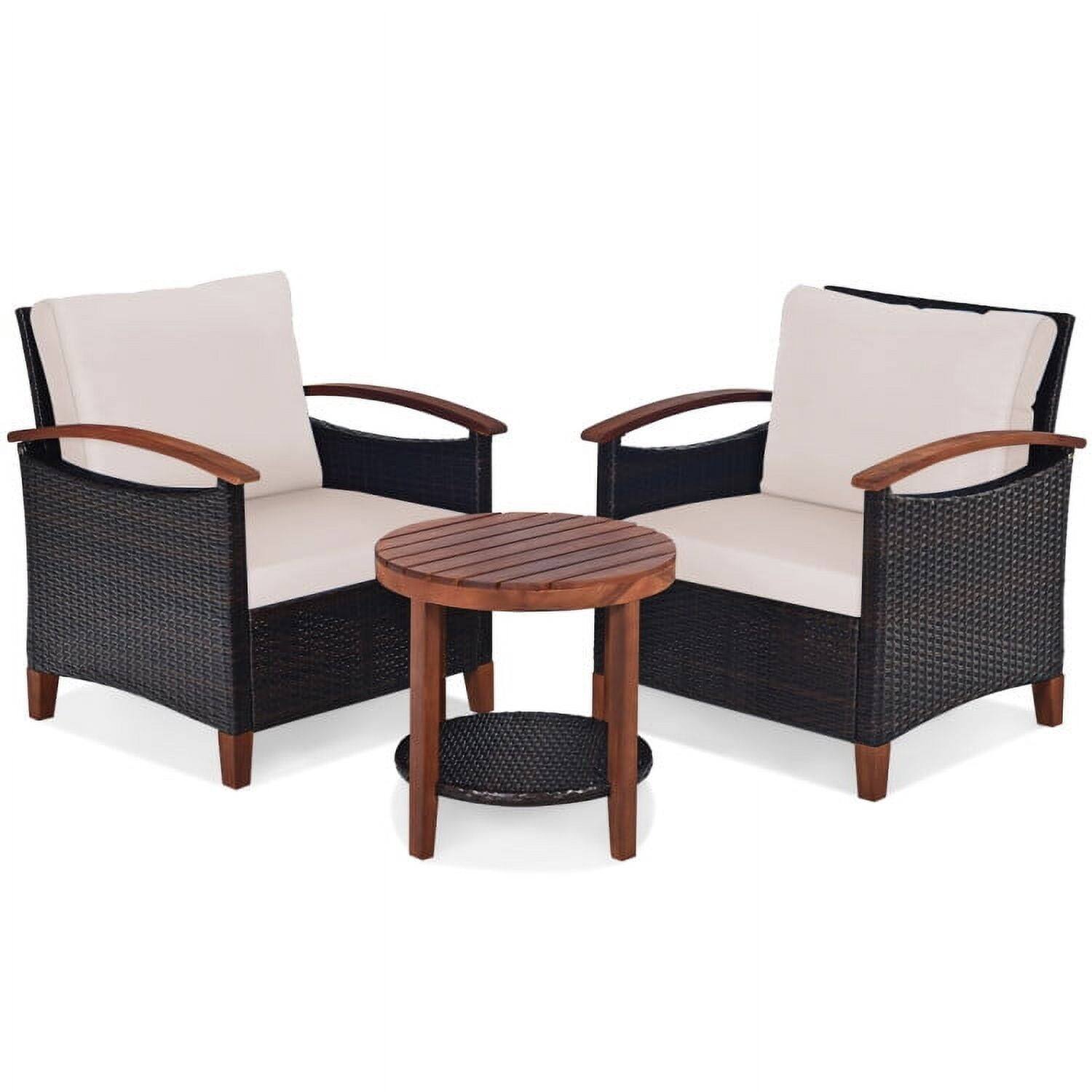 Alt View 2. Pefilos - Patio Furniture 3 Pieces Conversation Sets Outdoor Wicker Rattan Chairs Garden Backyard Balcony Porch Poolside loveseat - Beige.