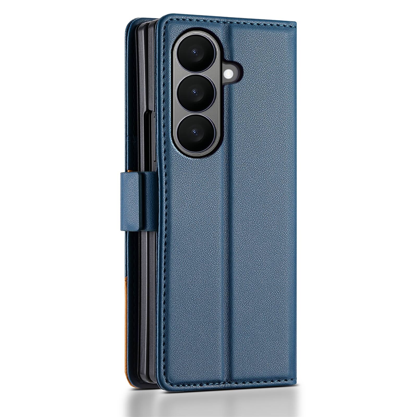Angle. Dteck - Wallet Case for Samsung Galaxy Z Fold8 Ultra, Leather Folio Cover with Card Slots & Magnetic Closure - Blue.