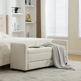 Ropilly - Modern Upholstered Storage Bench with Rolled Armrests - Beige