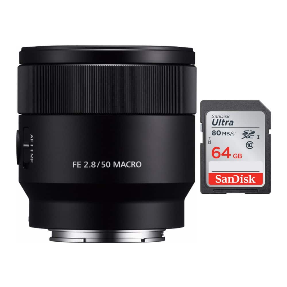 SEL50M28 FE 50mm F2.8 Macro Lens & Sony 64 GB SD Card SEL50M28