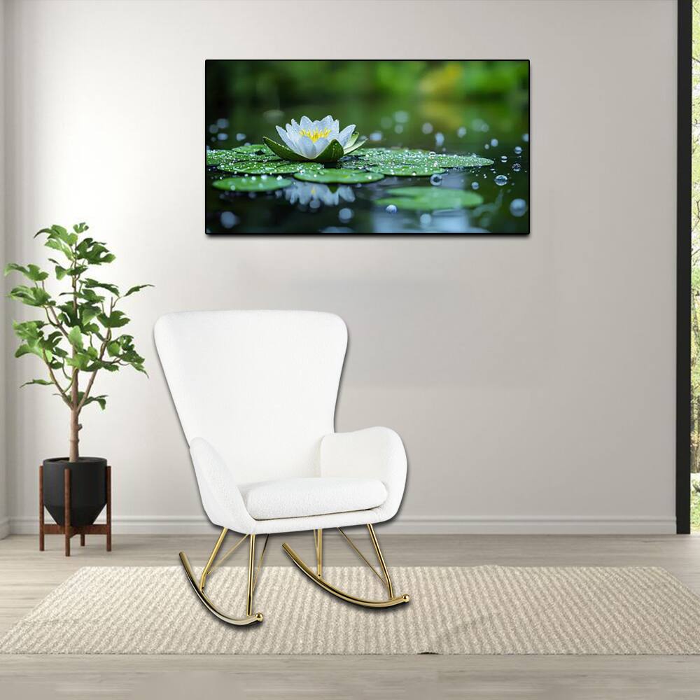 Front. Hivvago - Nursery Rocker Chair with Curved Back and Supportive Armrests - White.