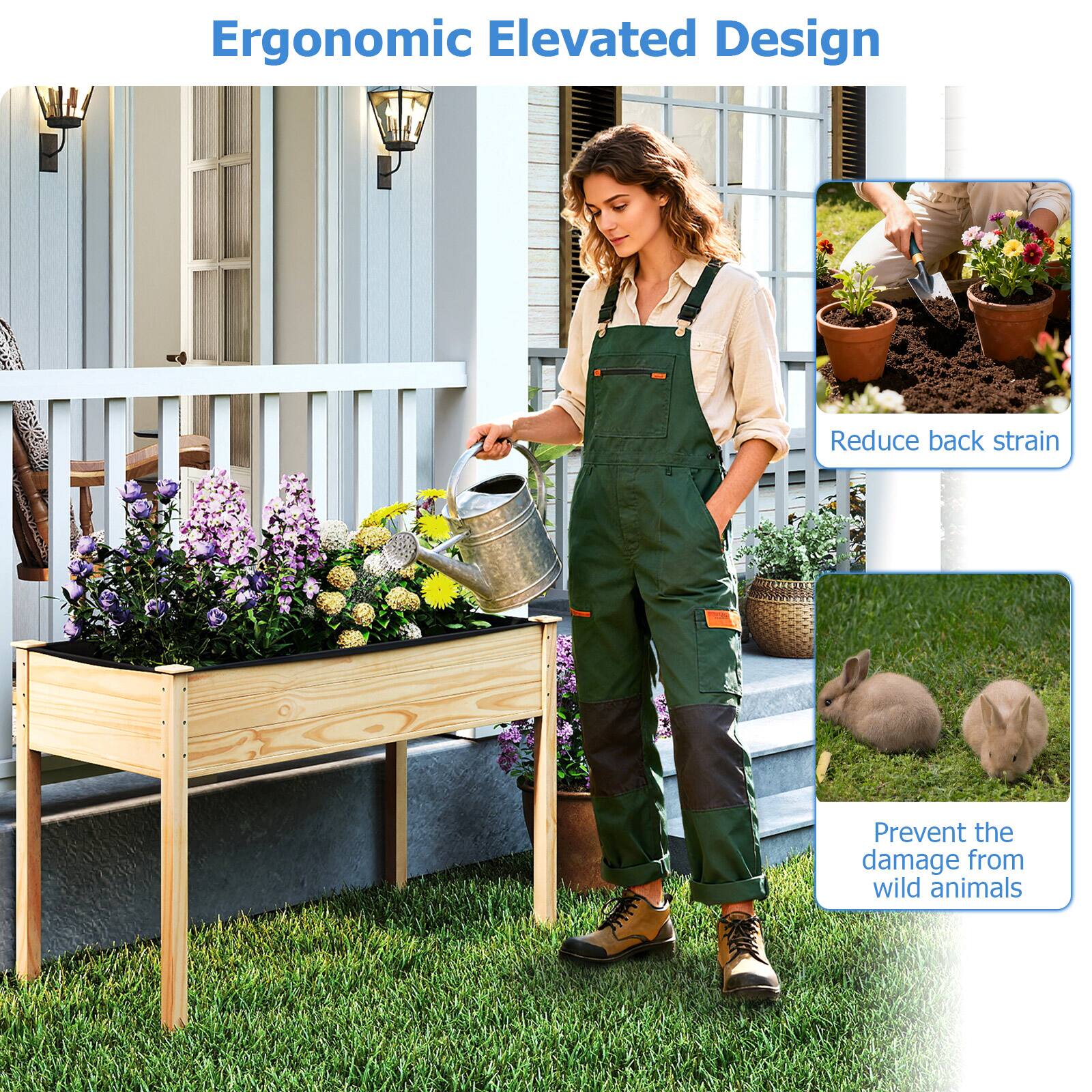 Ergonomic Elevated Design

- Reduce back strain
- Prevent the damage from wild animals