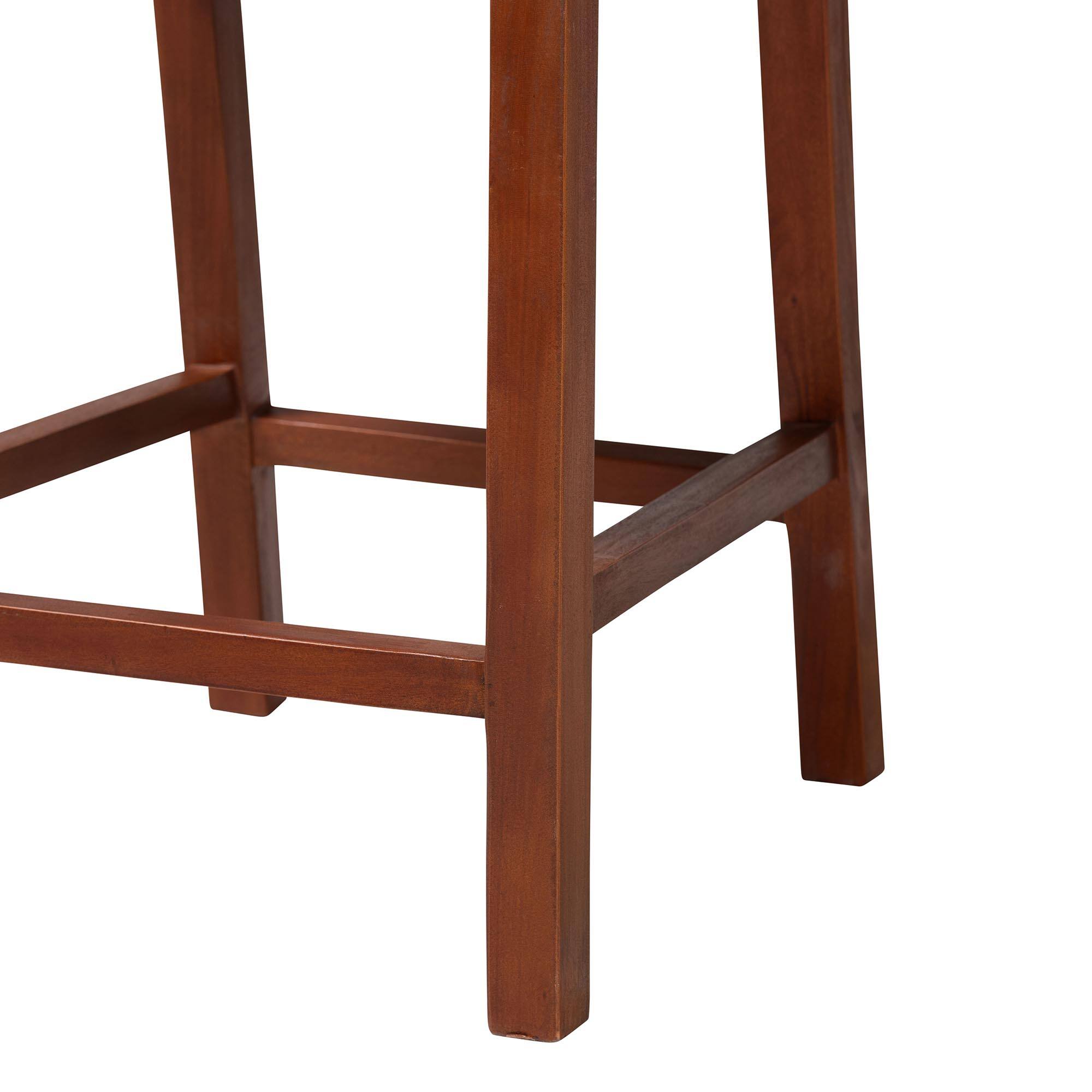 Alt View 1. bali & pari - Lesia Natural Rattan Counter Stool with Cushion - Handwoven Wicker Stool with Mahogany Wood Frame - Light Honey/Walnut Brown.