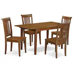 East West Furniture - 5 PC Kitchen Table set Table with Leaf and 4 Kitchen Chairs - Saddle Brown