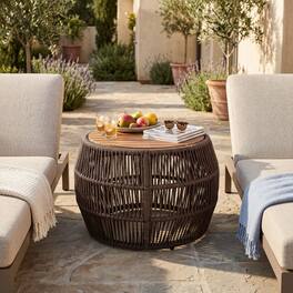 Loheer - Acacia Wood Side Table Round Outdoor Table Grey Rope - Gray