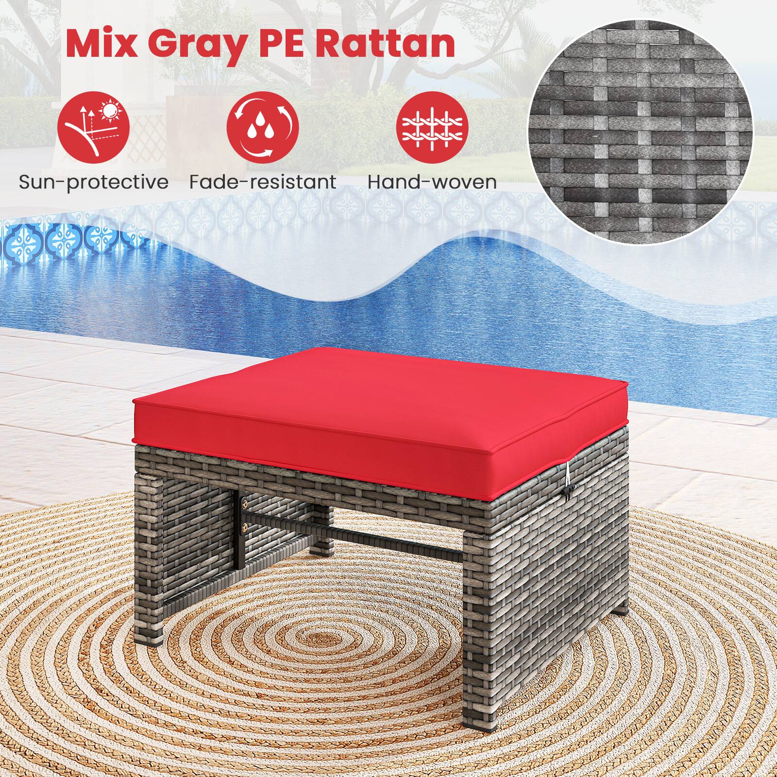 Mix Gray PE Rattan

Sun-protective  
Fade-resistant  
Hand-woven