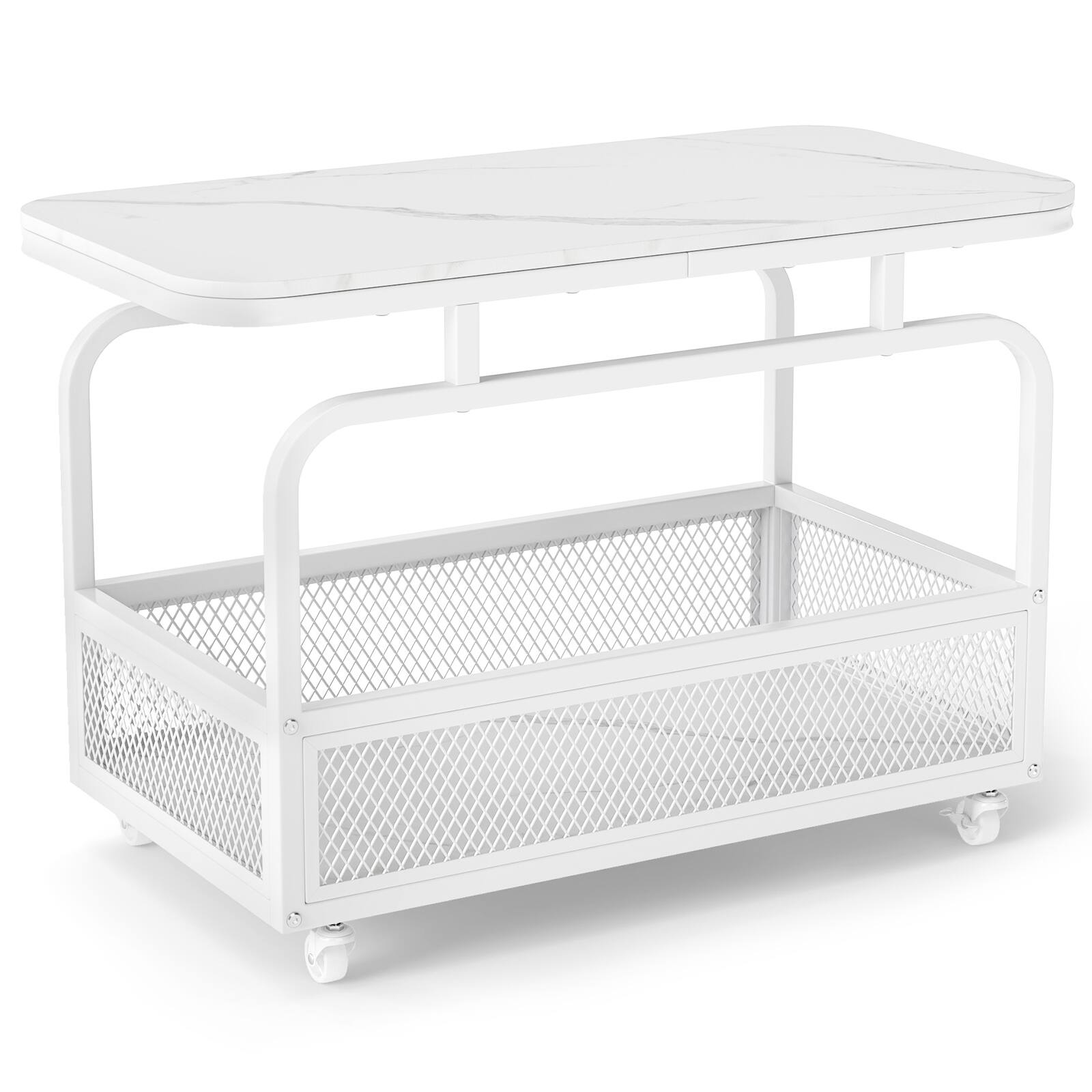 Alt View 9. Gymax - Gymax Rolling Side Table 2-Tier Narrow End Table w/Mesh Storage Basket for Home Office - White.